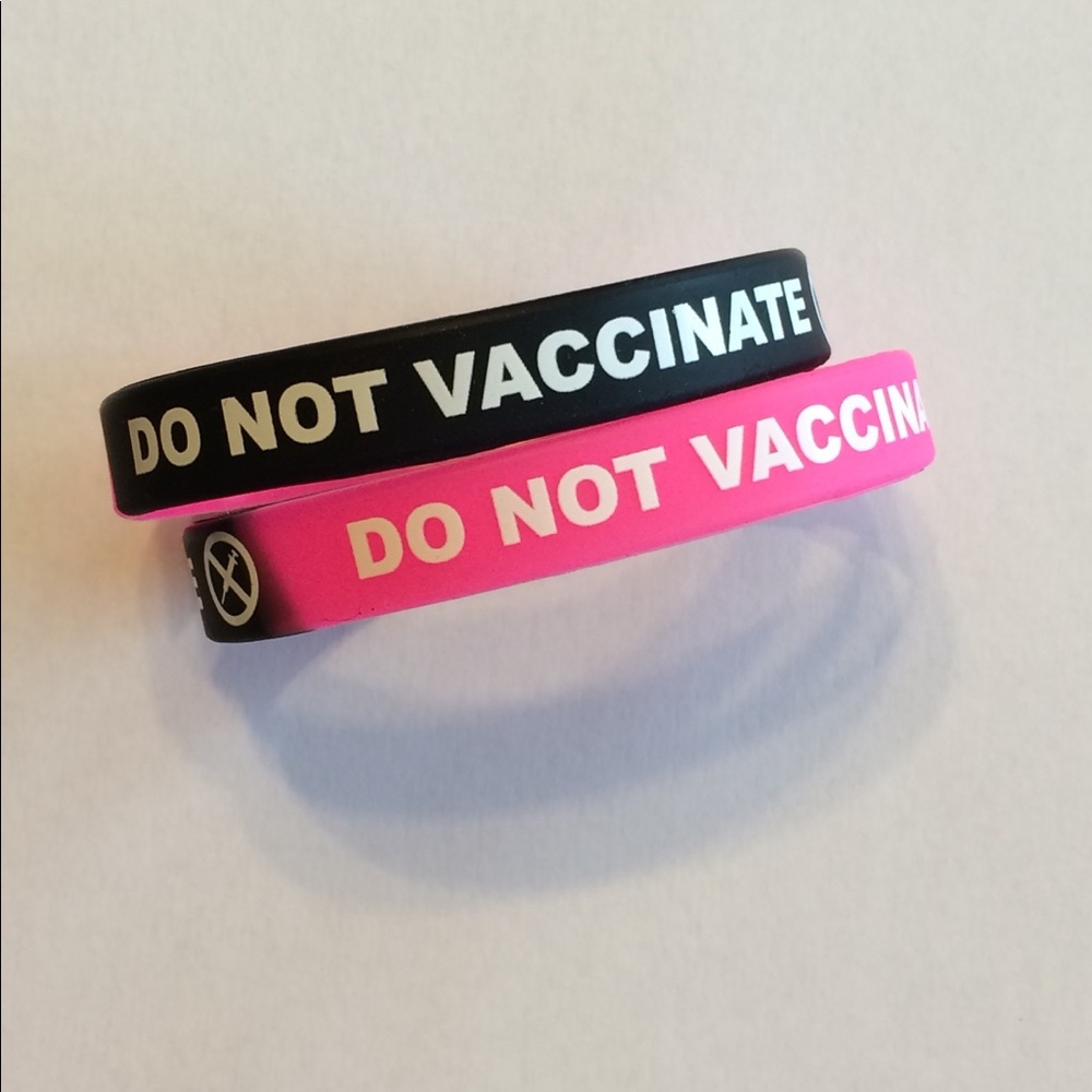 2 adult Do Not Vaccinate bracelets Antivax pink